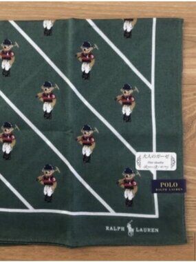 NEW Polo Ralph Lauren Bear All Over Cotton Handkerchief Scarf Pocket Square